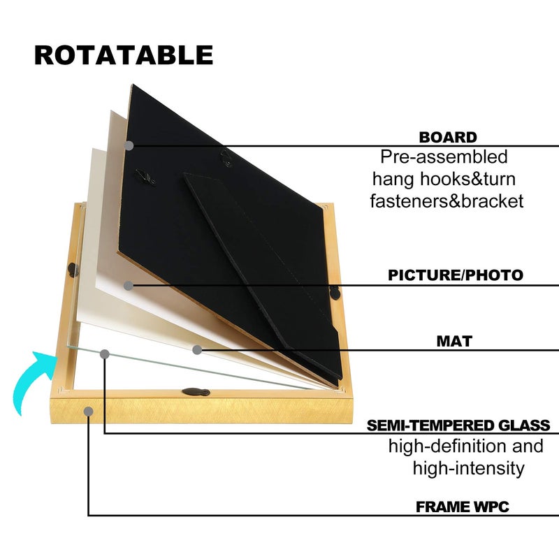 VIOLABBEY 8x10 Picture Frame Gold Set of 2, Photo Frame 5x7 with Mat or 8x10 without Mat, Wall Mount or Table Top, Semi Tempered Glass - Image 2